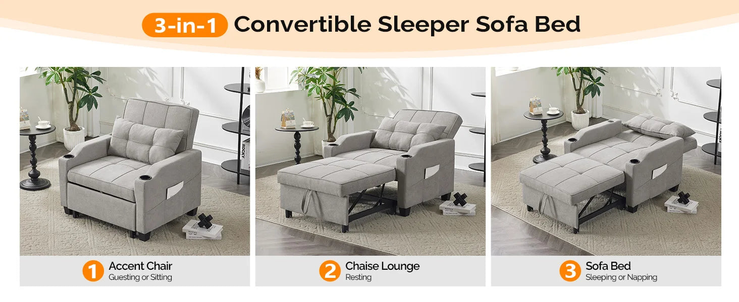 Sleeper 3 in 1 Convertible Bed Adjustable Recliner Sofa