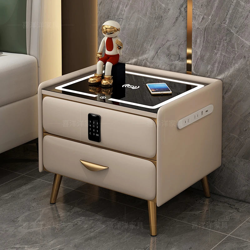 Modern LED Nightstand with Charger Drawers with Key