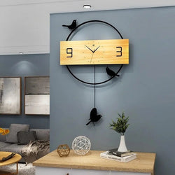 Modern Minimalist Wooden Wall Clock with Pendulum