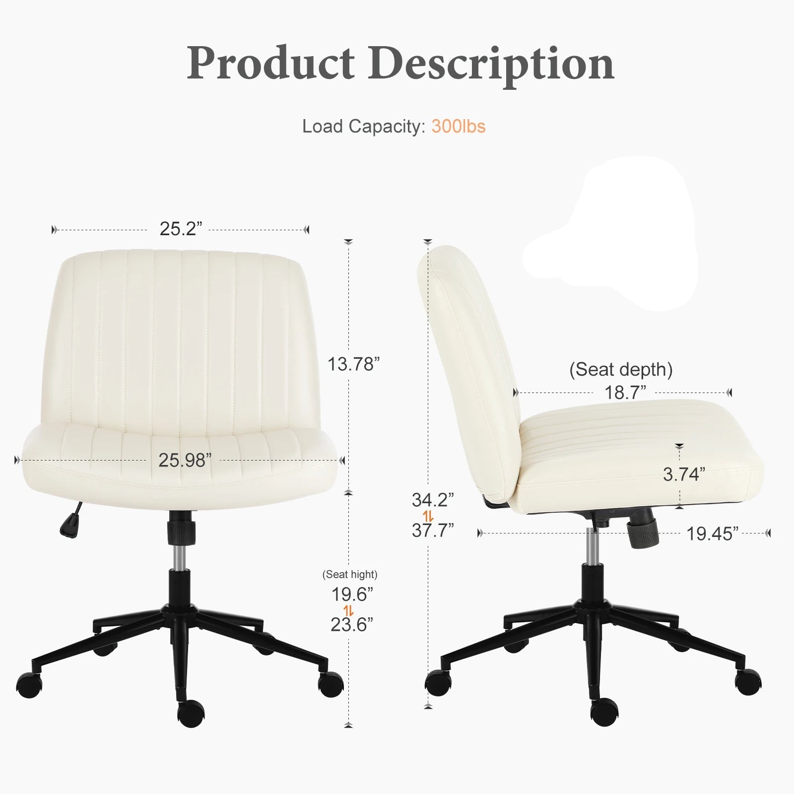 Adjustable Armless Office Wheels PU Leather Swivel Chair