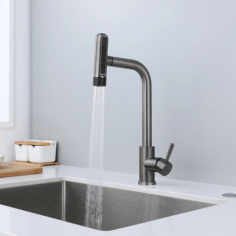 Retractable Pull Out Rotation Stream Sprayer Head Sink Faucet