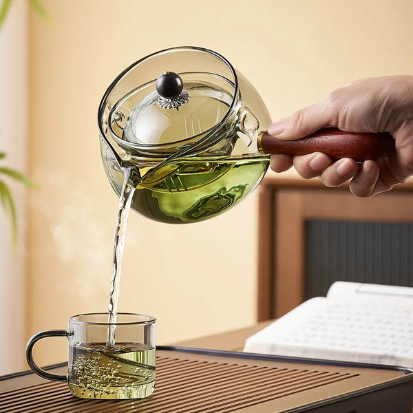 Glass Teapot with Wooden Handle Teapot