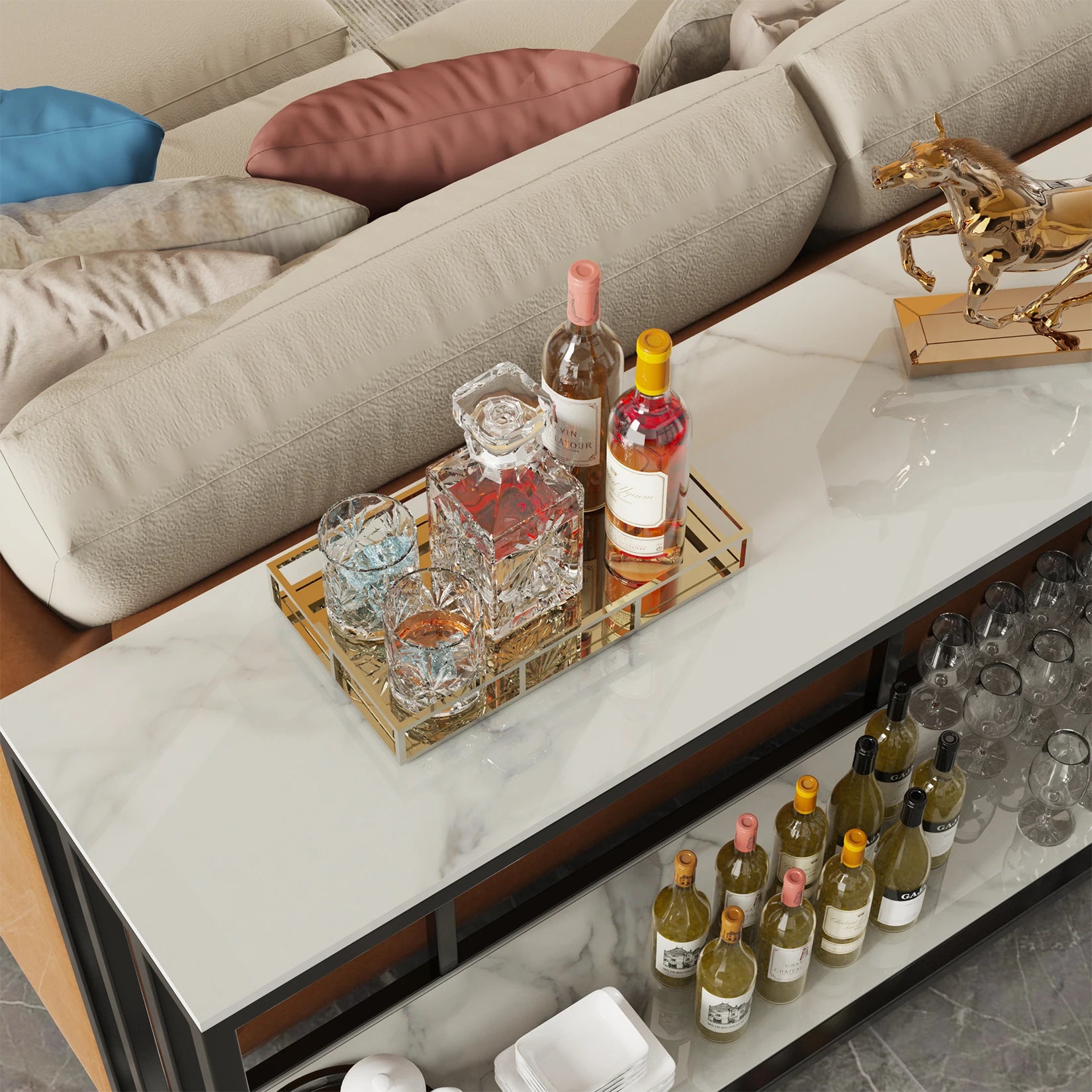 2 Tier Marble Entryway Console Open Shelf Table