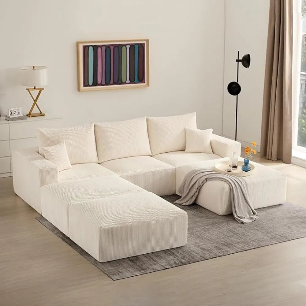 Sectional Modular Corduroy Convertible Compression Sofa