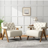 Accent Set 2 Wood Upholstered Wide Button Tufted Back Chair