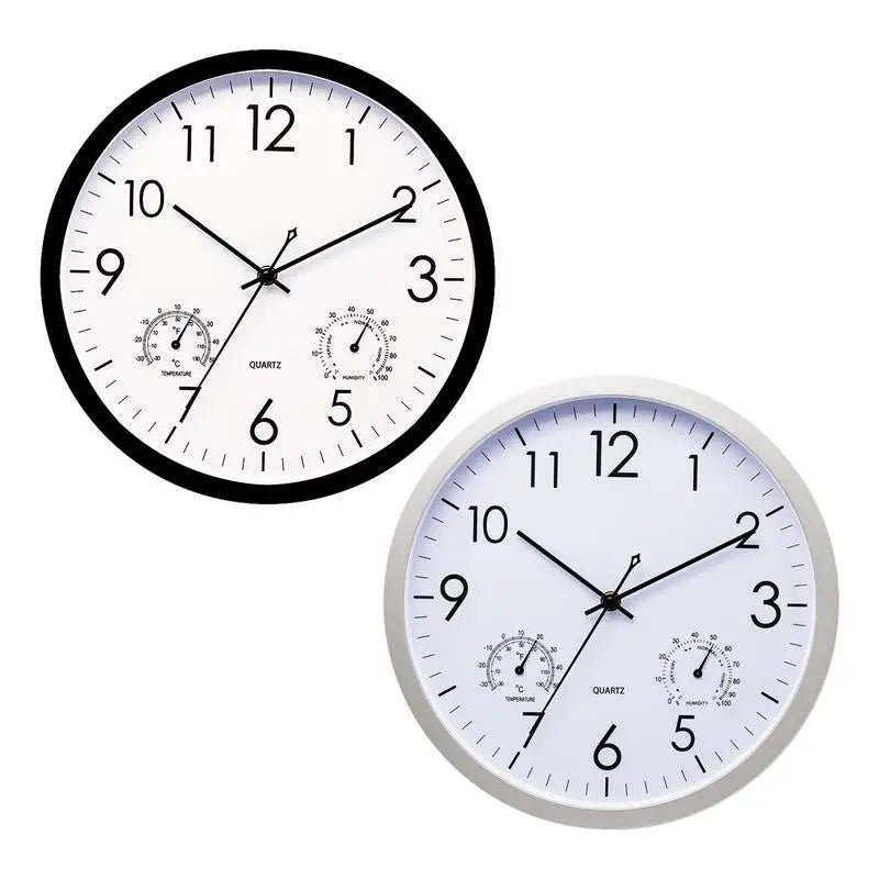 Round Quartz Temperature Humidity Display Wall Clock