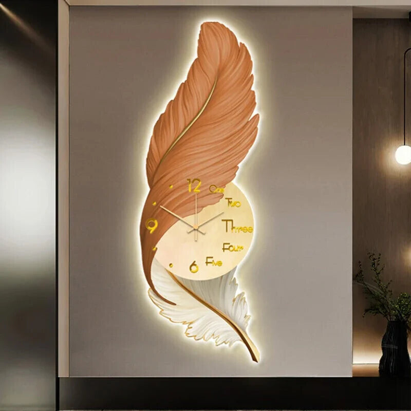 Modern Large Feather LED Wall Clock