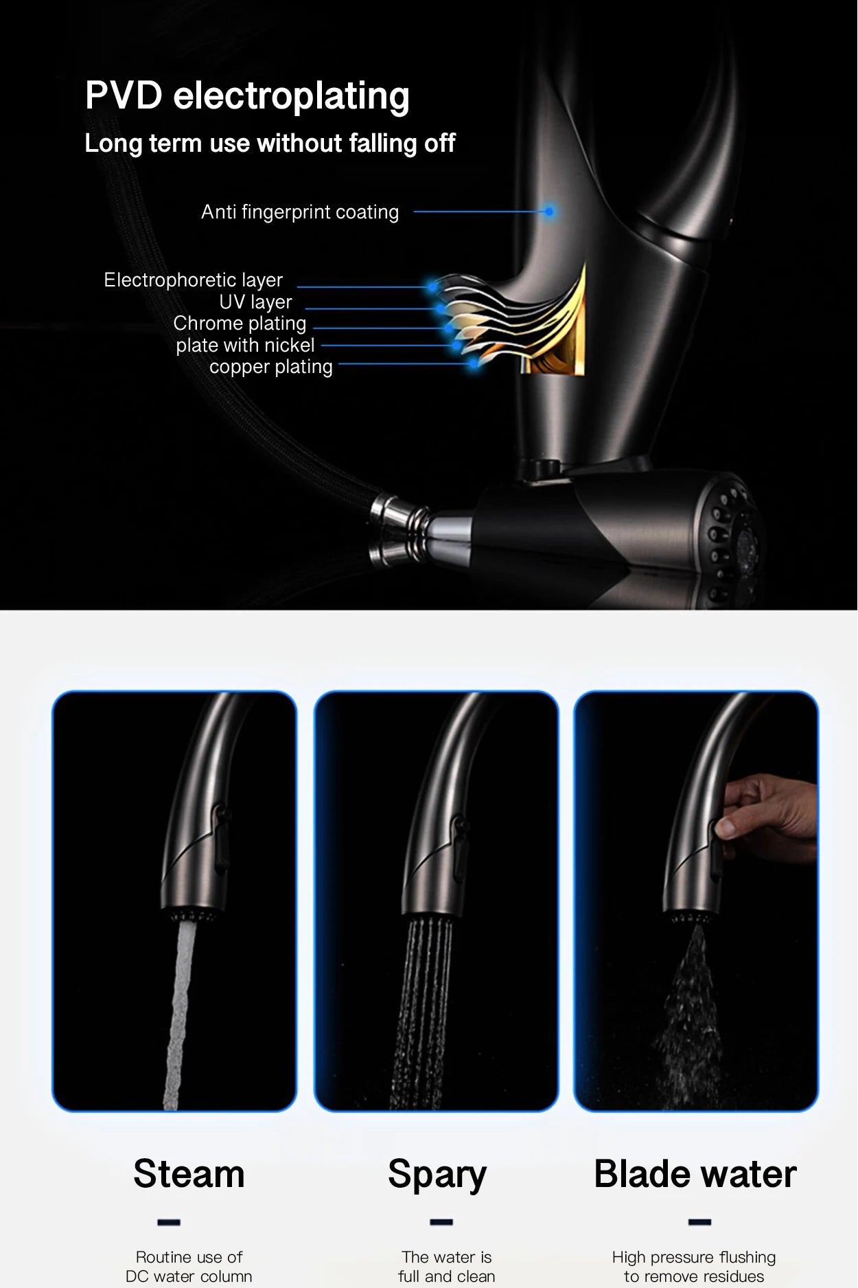 Touch Pull Out 3 Function Single Handle Dual Control Faucet