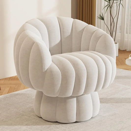 Swivel Accent Fluffy Velvet Upholstered Pumpkin Arm Chair