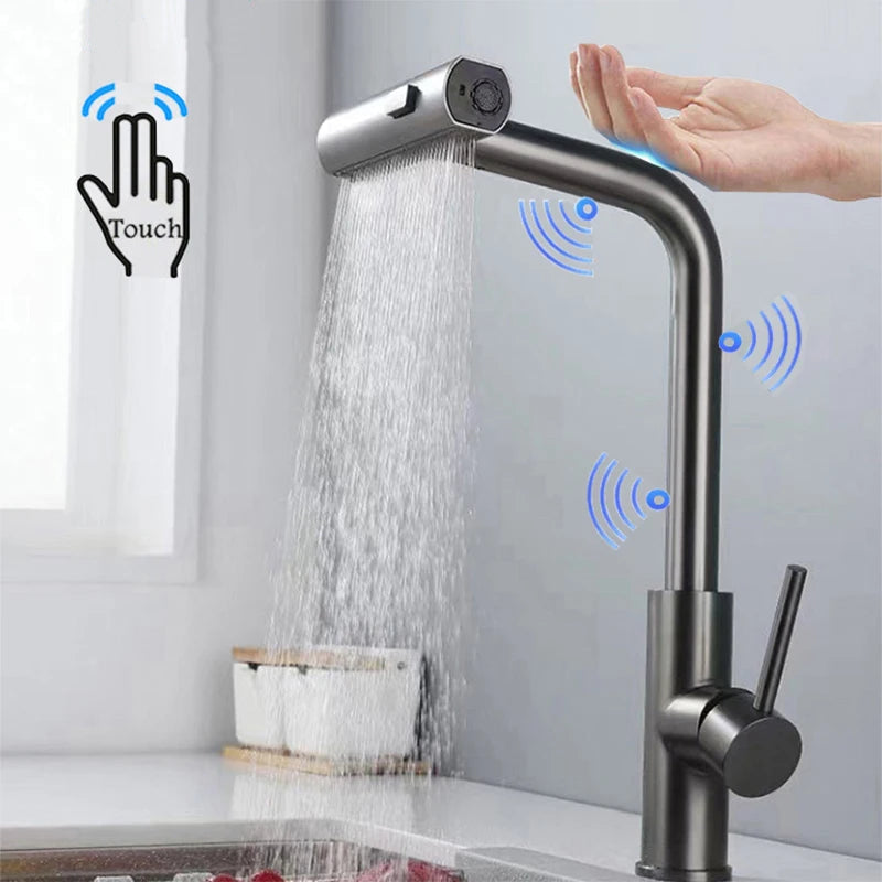 3 Mode Waterfall Crane Sensor Pull Out Sink Faucet