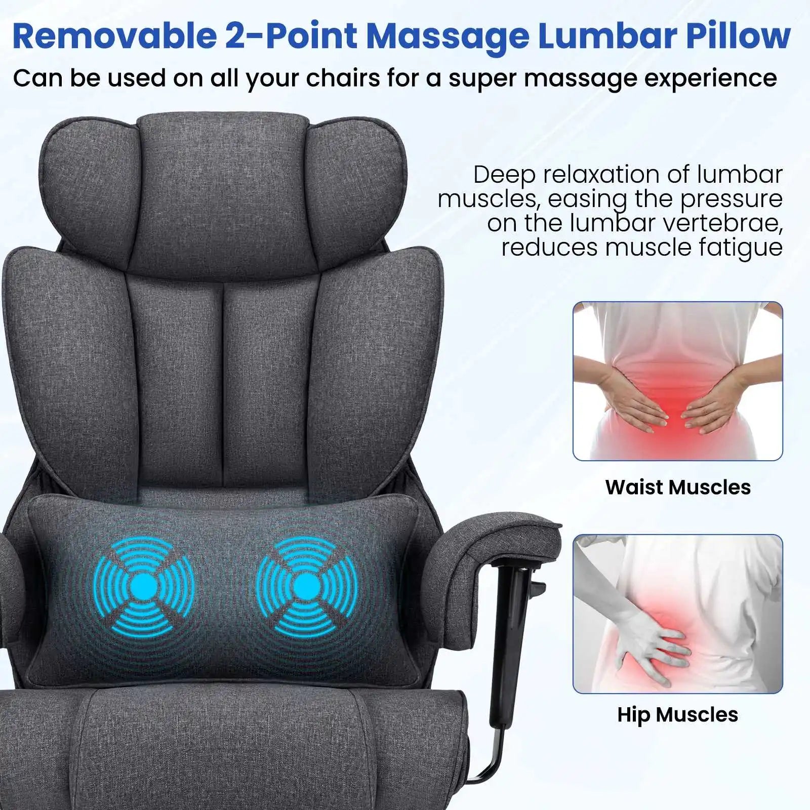 Office Cushion Massage Lumbar Pillow Adjustable Armrest Chair