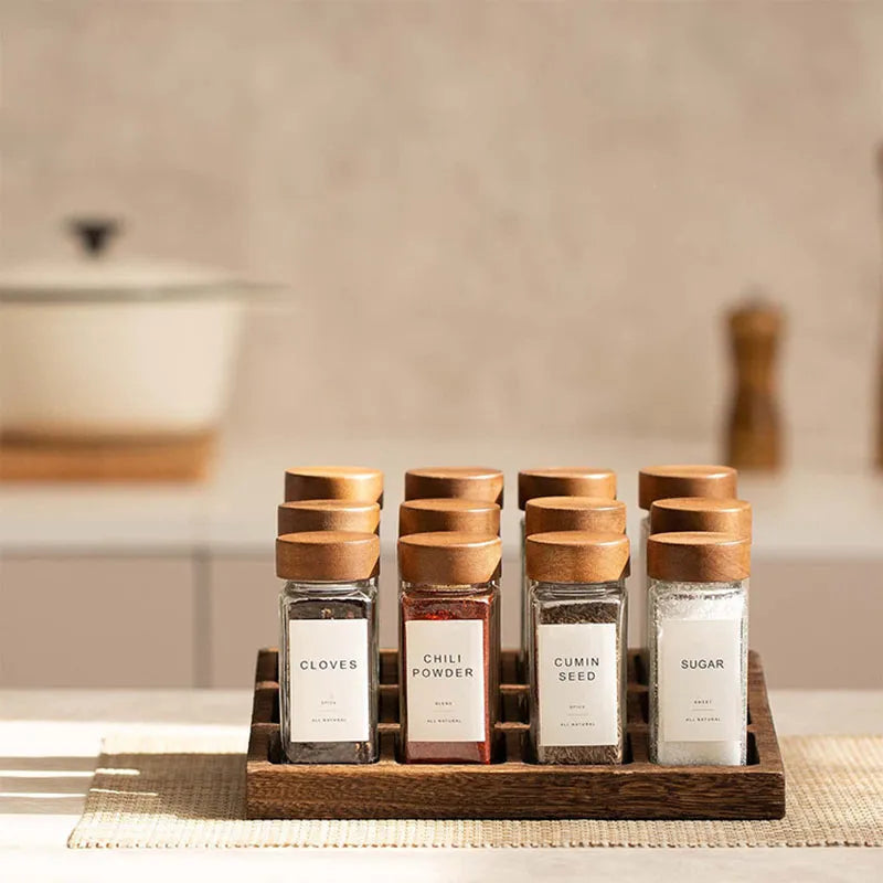 Square Glass Jars Kitchen Seasoning and Spice Bottles