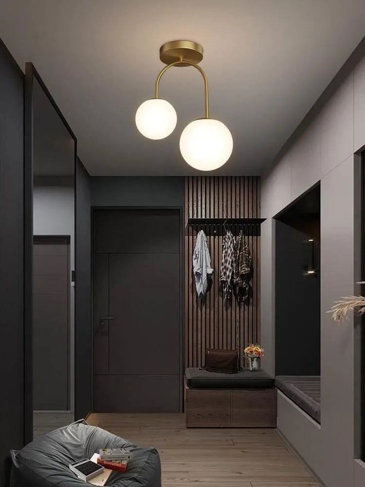 Modern LED Double Headed Glass Ball Ceiling Lamp