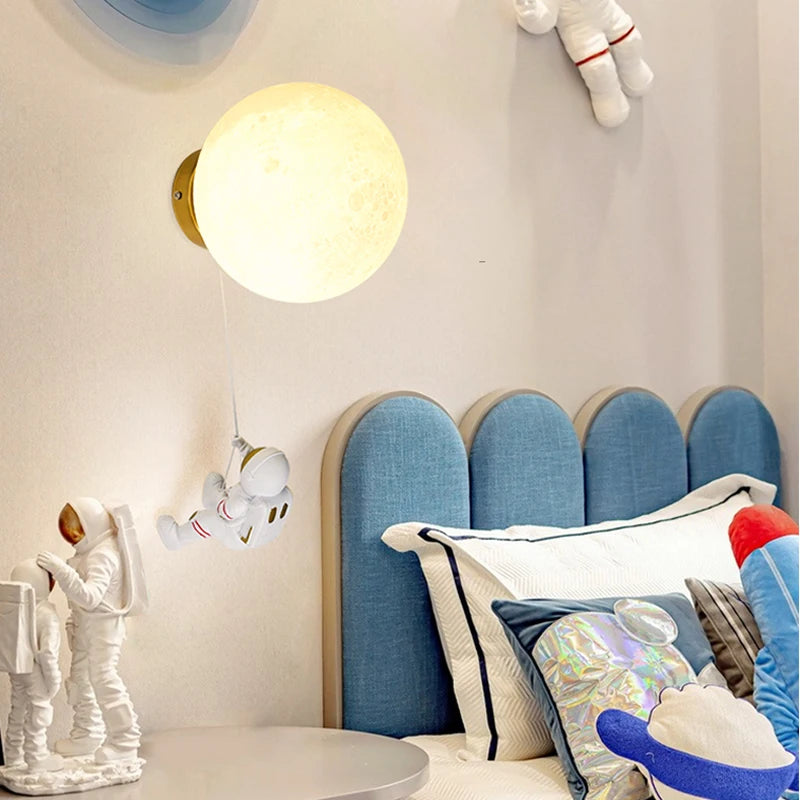 Moon Minimalist Beside Astronaut  Wall Lamp