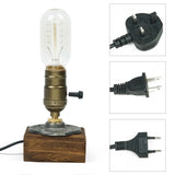 Industrial LED With Switch Wood Base Desk Lamp