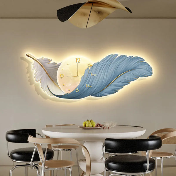 Creative Feather Clock with LED Light