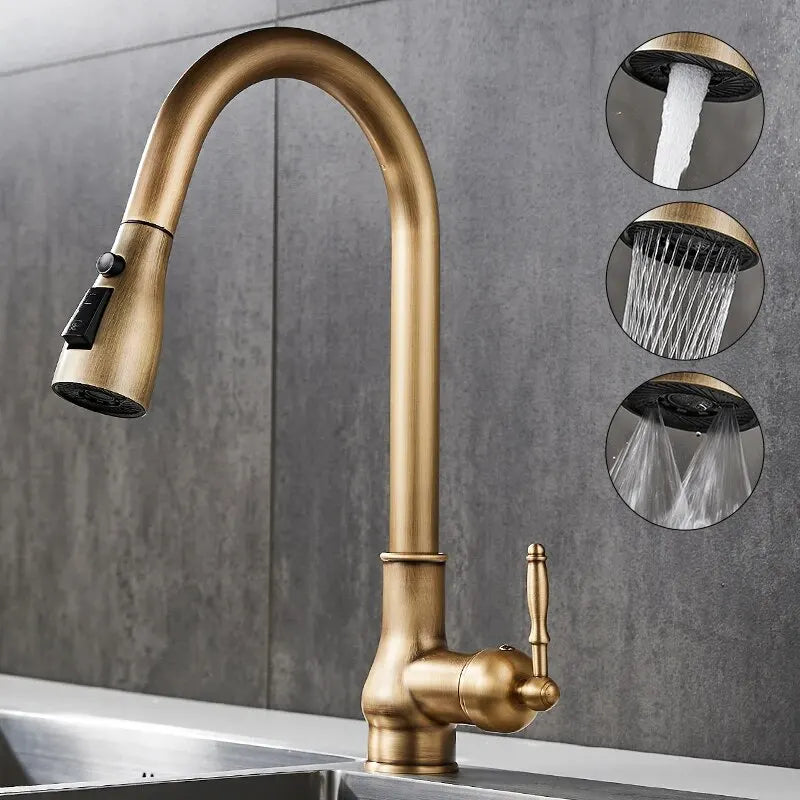 3 Water Modes Pull Out Tap Sprayer Kitchen Faucet