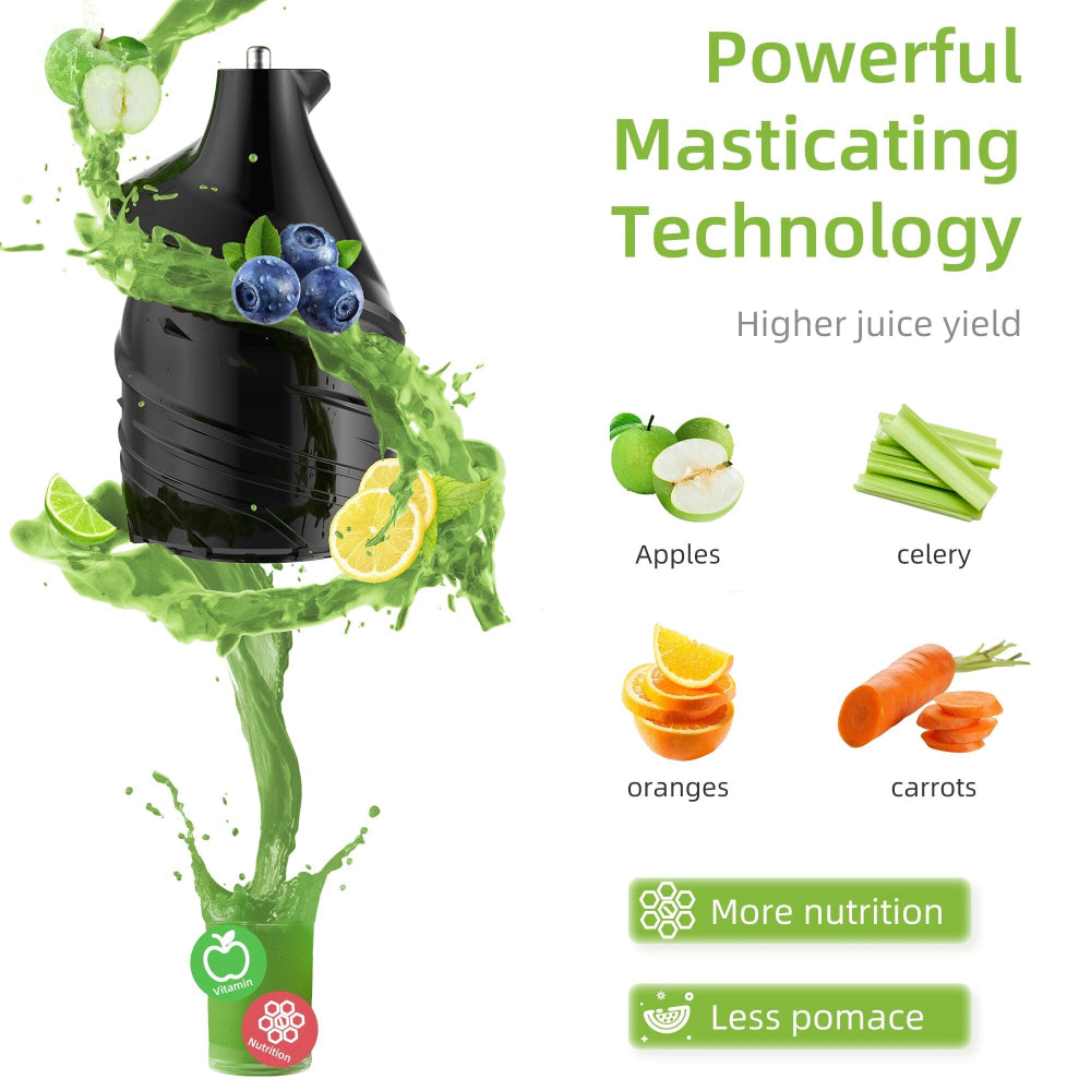 Cold Press Juicer with Extractor Feed Duct Fits Whole Fruits