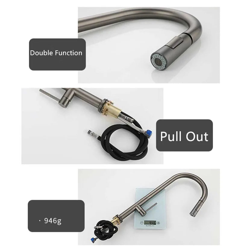 360 Rotation Pull Out Deck Mounted Sink Kitchen Faucet
