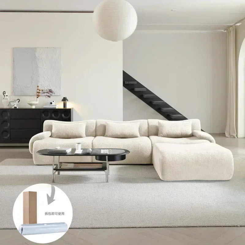 L Shaped Velvet Ottoman Corner Compressed Sofa