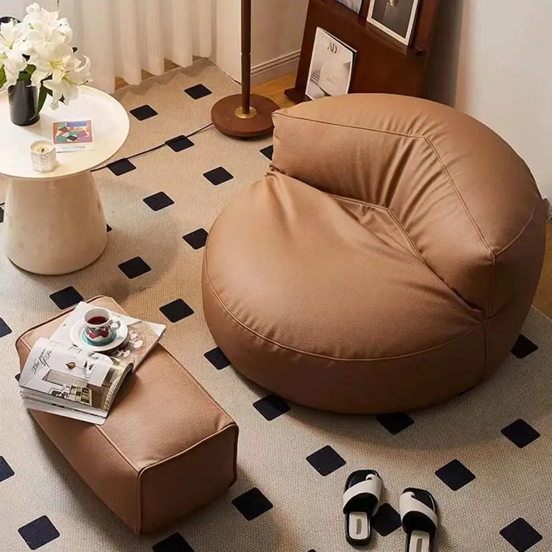 PU Leather Bean Bag Filling Round Lazy Floor Sofa