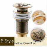 Round Carved Brass Pop-Up Drain for Vanity Sink with Overflow