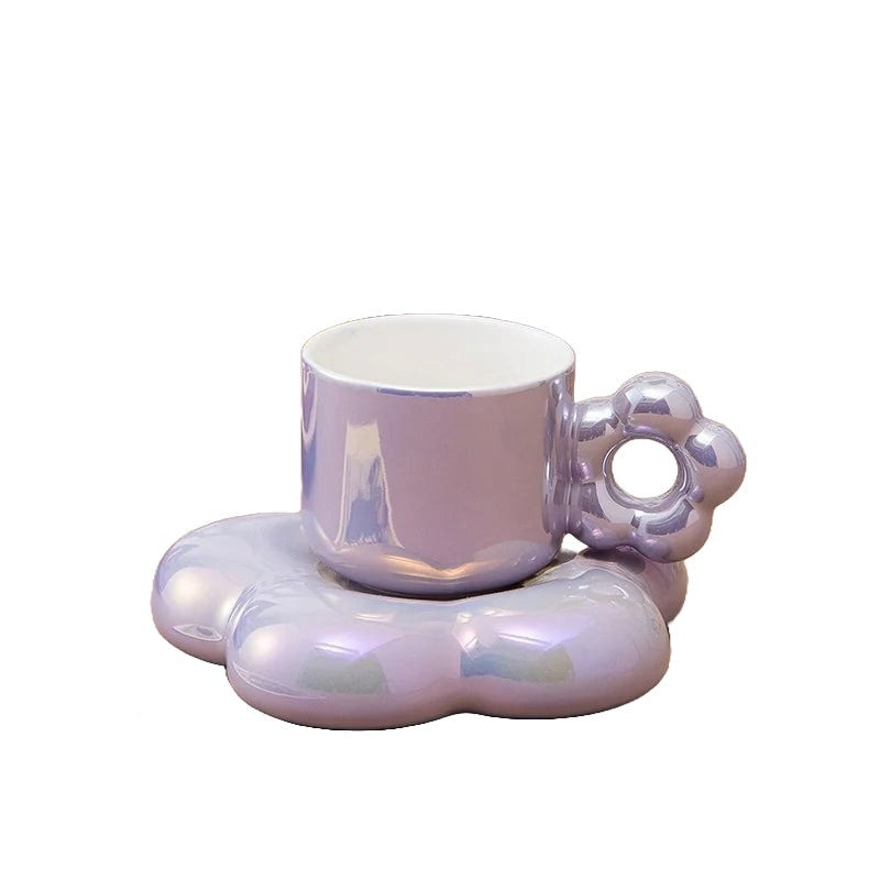 Cherry Blossom Shaped Ceramic Coffee Cup and Saucer Set