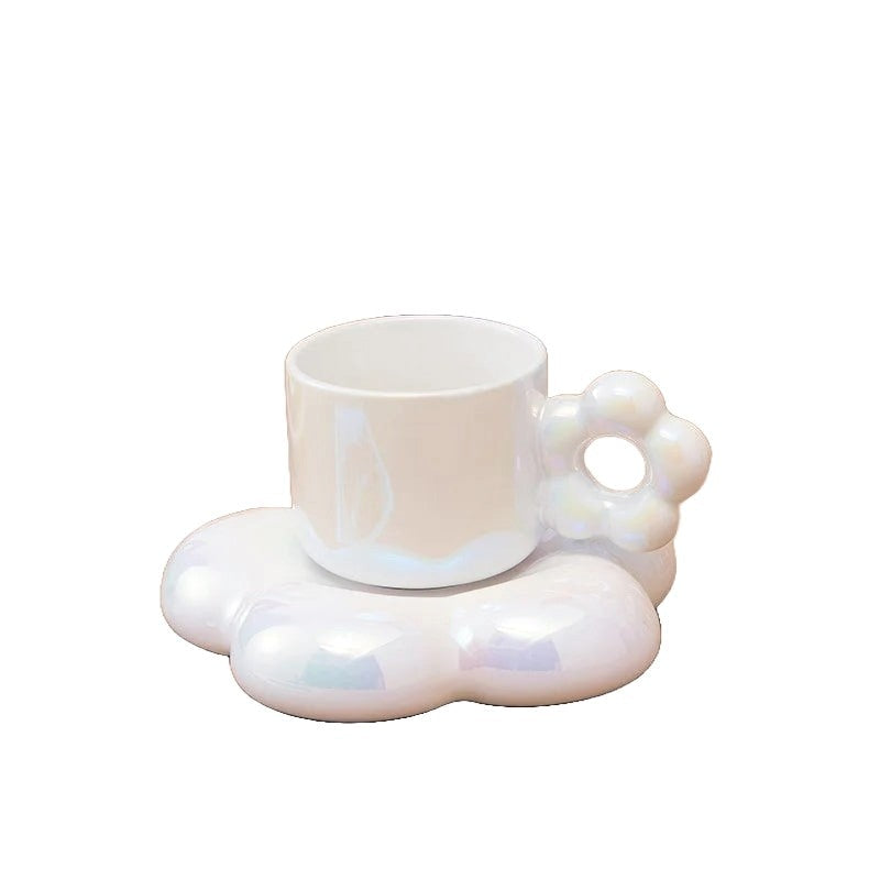 Cherry Blossom Shaped Ceramic Coffee Cup and Saucer Set