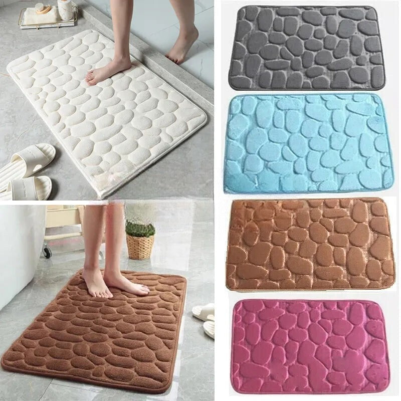 Cobblestone Embossed Absorbent Bathroom Rug Non-Slip Doormat