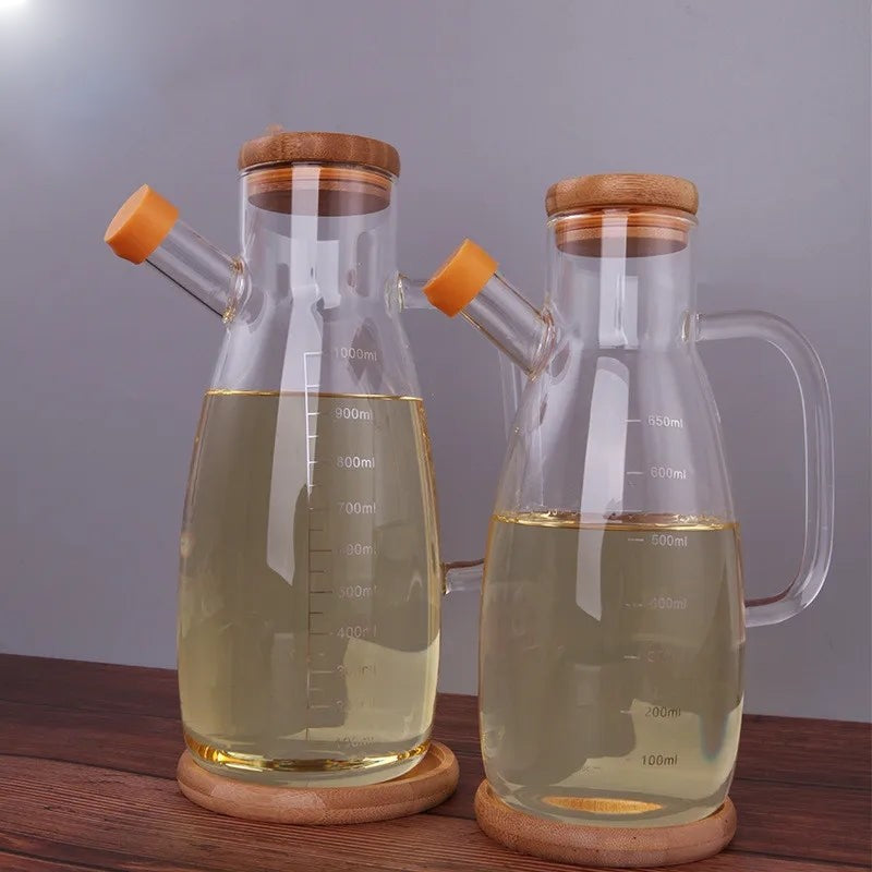 Creative Glass Oil Bottle with Bamboo Lid