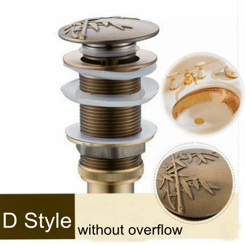 Round Carved Brass Pop-Up Drain for Vanity Sink with Overflow