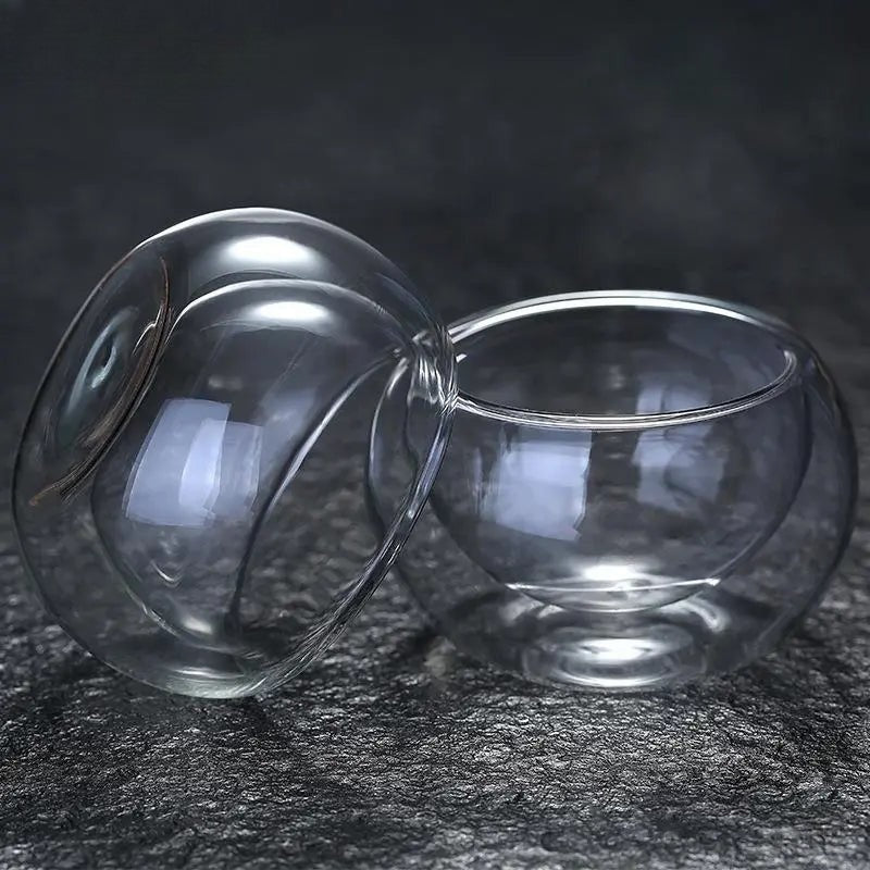 Double Wall Glass Mug Transparent Handmade Heat Resistant