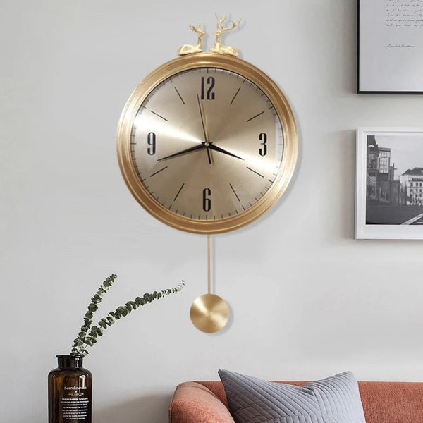 Golden Hanging Wall Clock With Deer Decoration