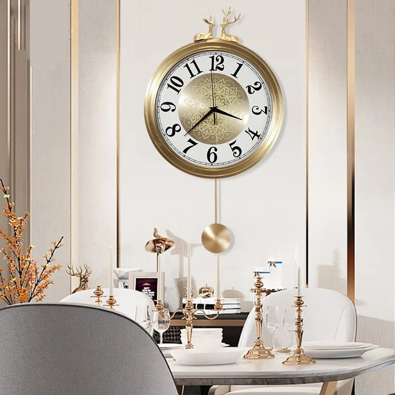 Golden Hanging Wall Clock With Deer Decoration