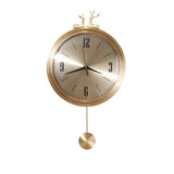 Golden Hanging Wall Clock With Deer Decoration