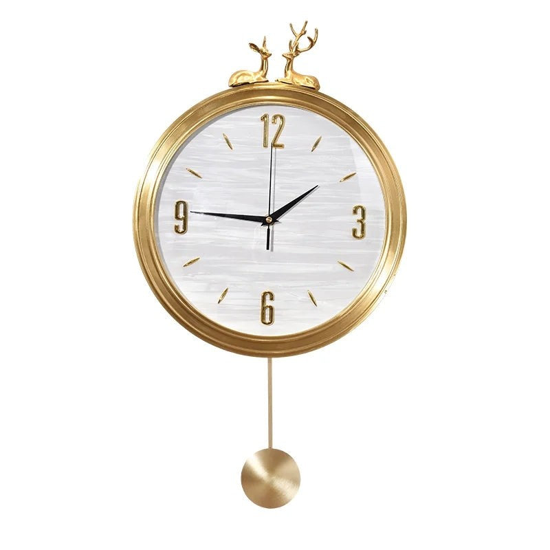 Golden Hanging Wall Clock With Deer Decoration