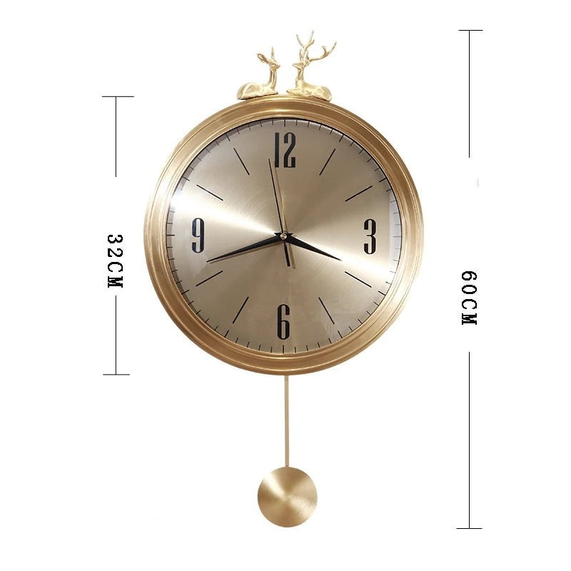 Golden Hanging Wall Clock With Deer Decoration