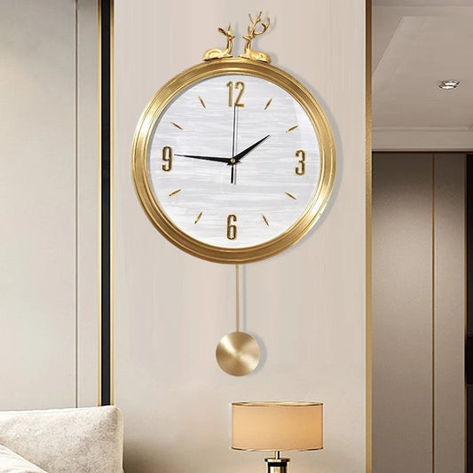 Golden Hanging Wall Clock With Deer Decoration