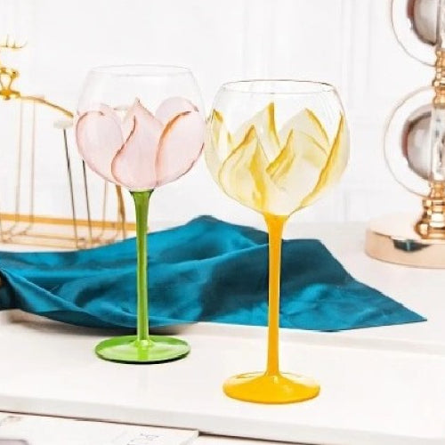 Hand Painted Flower Wine Glass