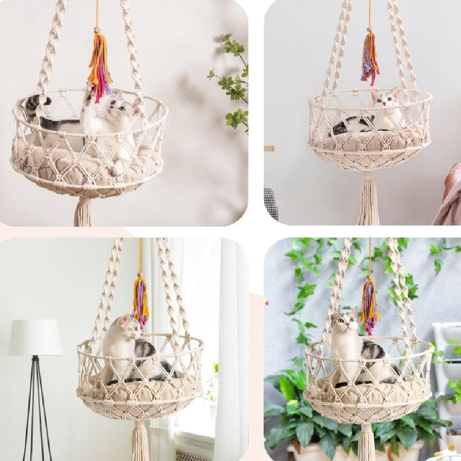 Handwoven Hammock with Hanging Pet Bed