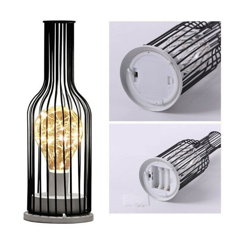 Hollow Out Wine Bottle Glass LED Lamp