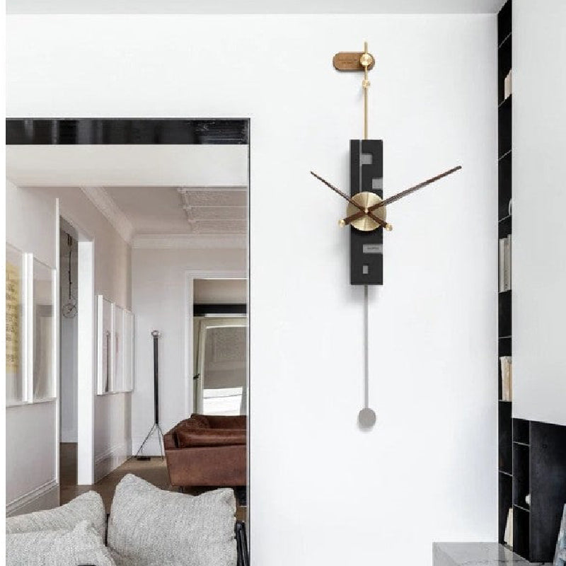 Large Nordic Wall Clock With Wooden Pendulum