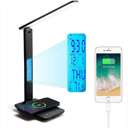 LED Desk Lamp with Alarm Clock and Wireless Charging Station