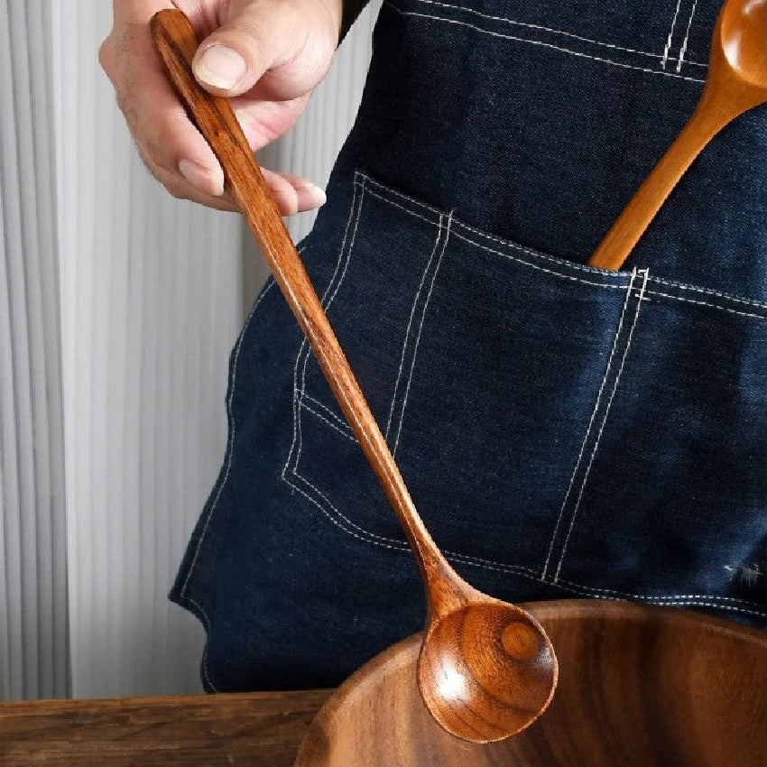 Long Natural Wooden Soup Spoon