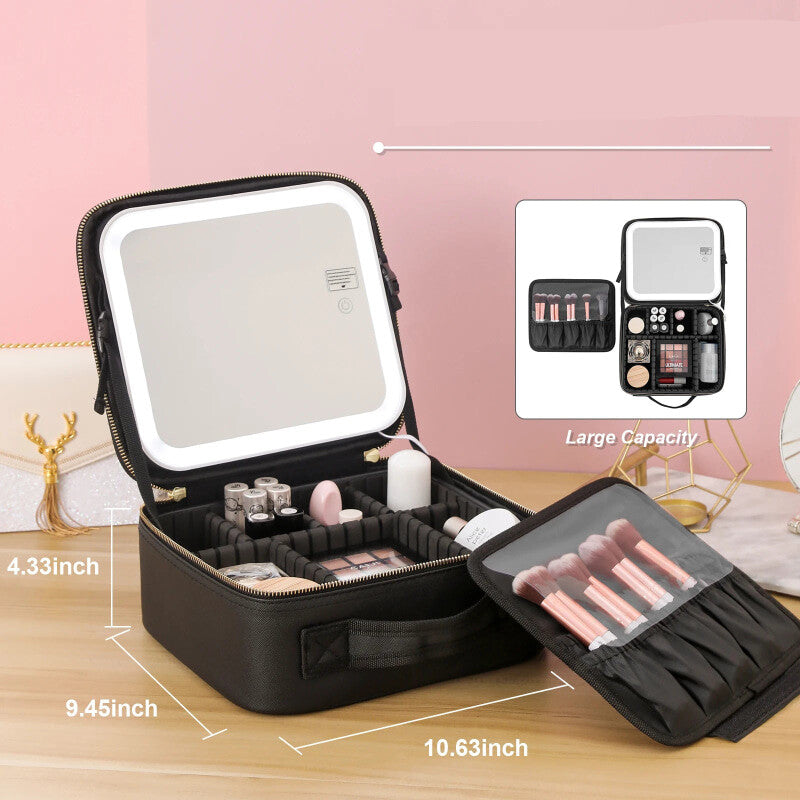 Makeup Bag With LED Mirror With Adjustable Divisions