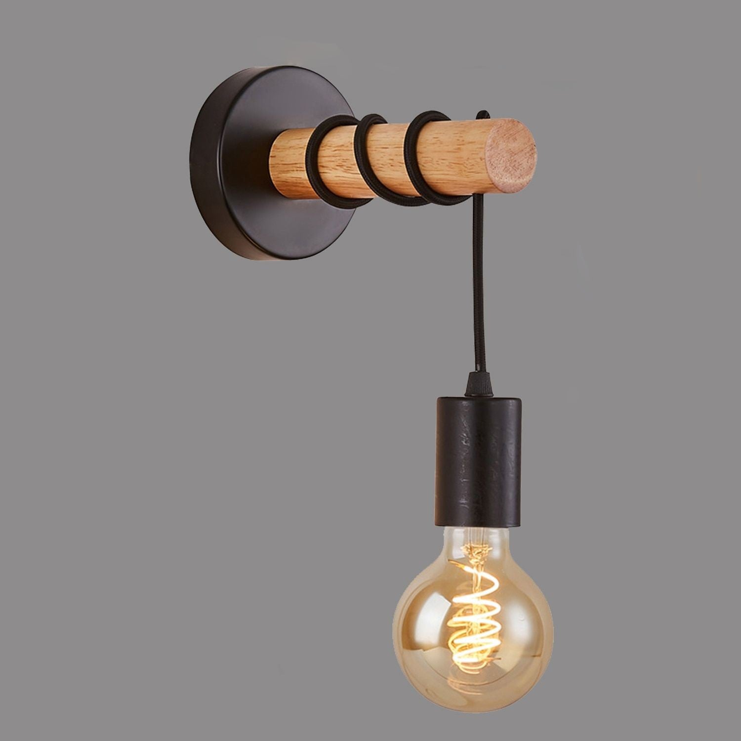 Modern Wood Hang Wire Wall Lamp