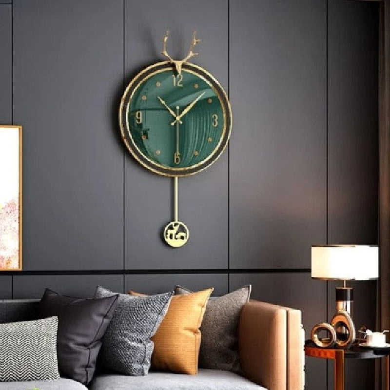 Nordic Deer Head Resin Wall Clock Modern Pendulum