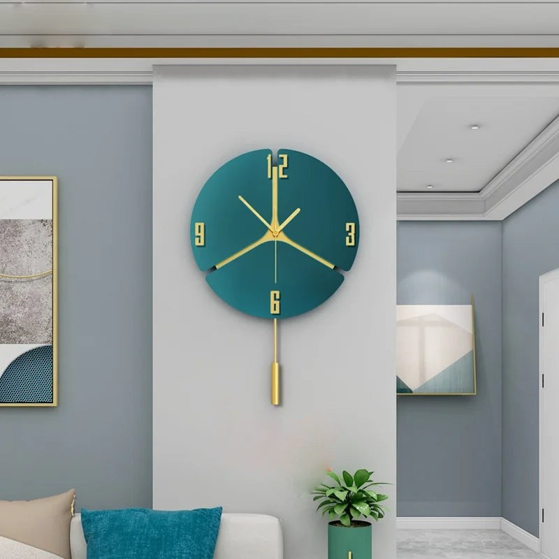 Nordic Modern Wooden Quartz Wall Clock with Pendulum