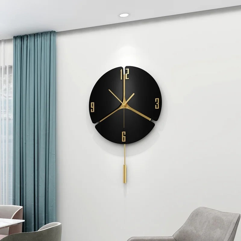 Nordic Modern Wooden Quartz Wall Clock with Pendulum