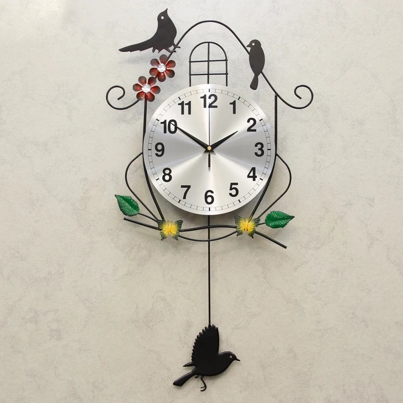 Nordic Wall Clock Modern Bird Design With Pendulum